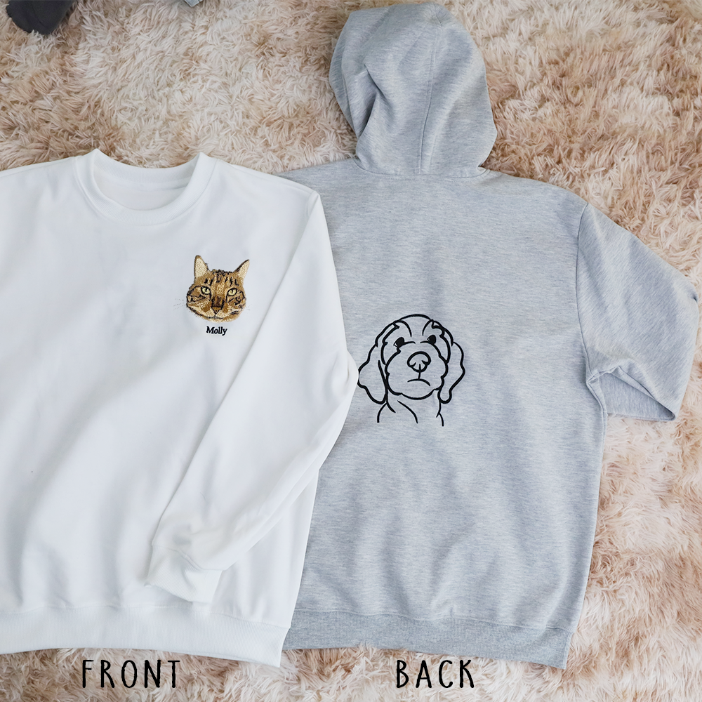 Embroidered Pet Portrait on the Front and Back of Sweatshirt