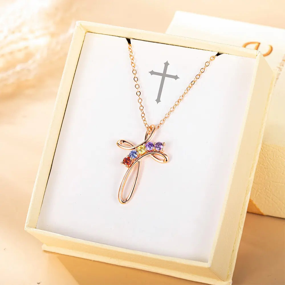 Personalised Birthstone Cross Pendant Necklace