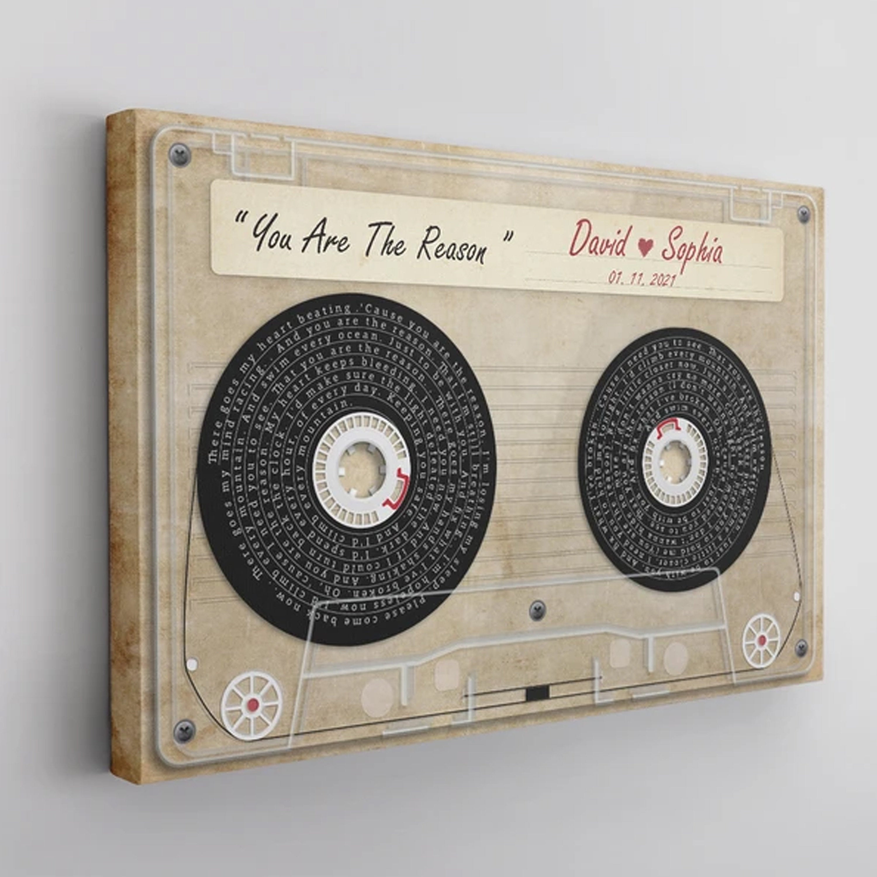 Custom Song Lyrics Cassette Tape Canvas with NFC Wall Art