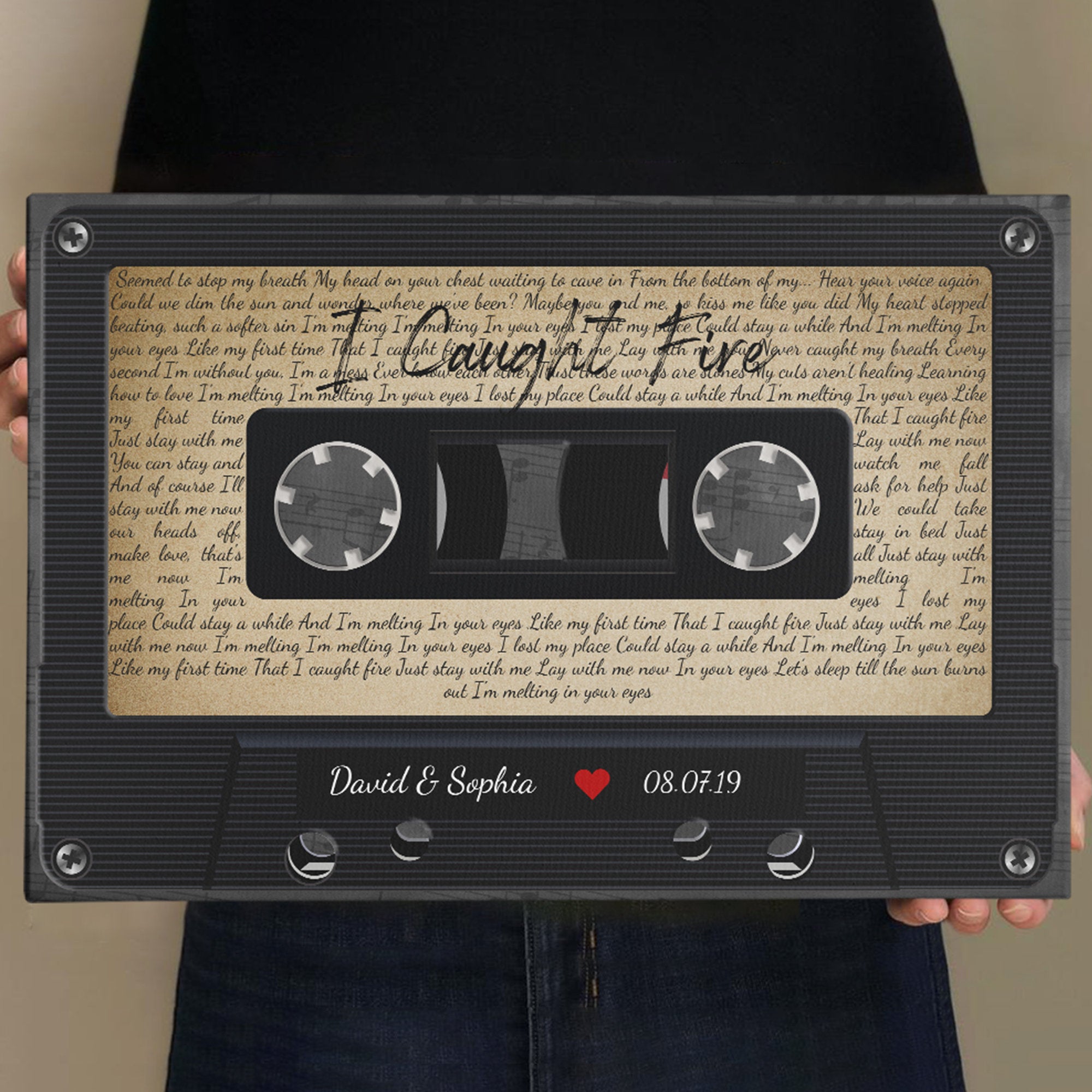 Custom Song Lyrics Cassette Tape Canvas with NFC Wall Art