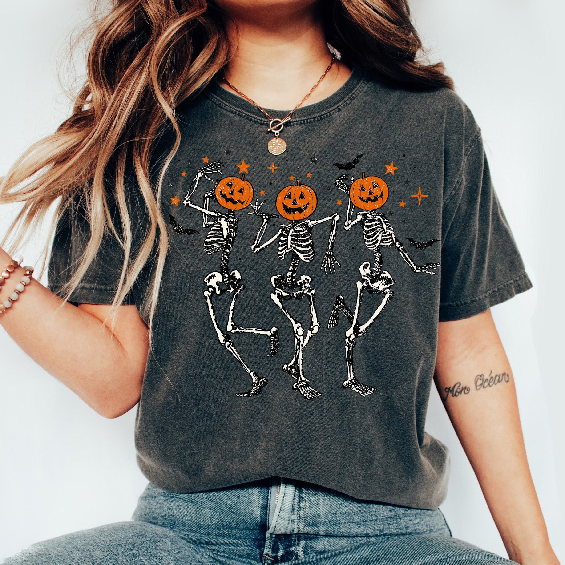 Skeleton Halloween Shirt, Pumpkin Halloween Sweatshirt