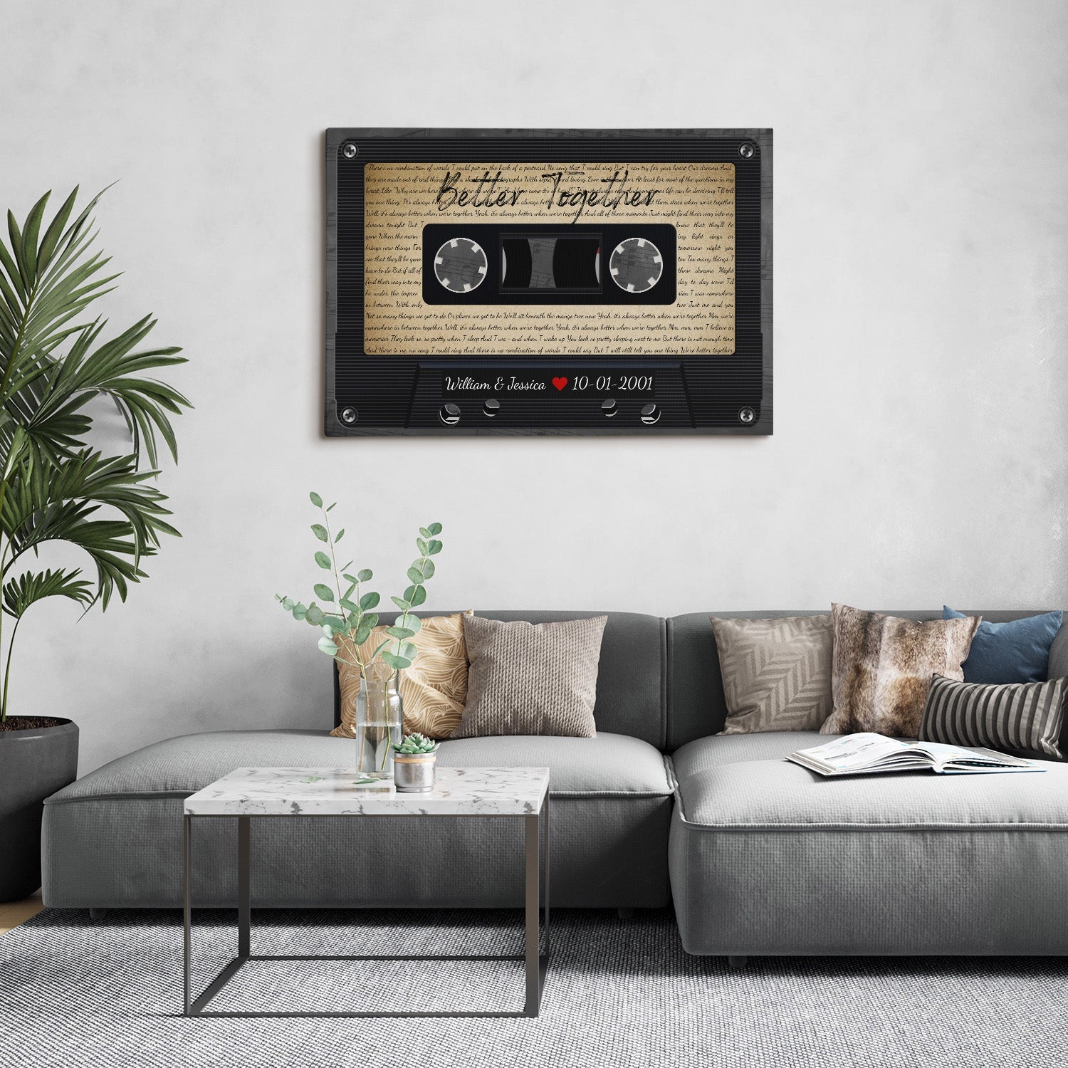 Custom Song Lyrics Cassette Tape Canvas with NFC Wall Art