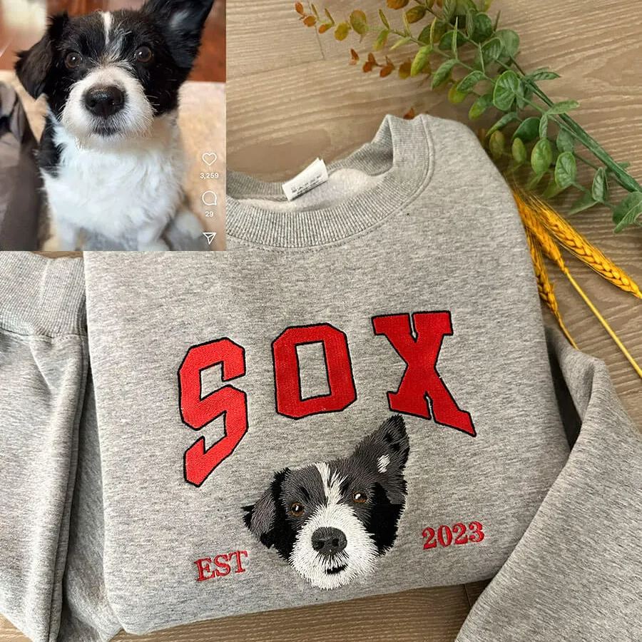 Custom Embroidered Sweatshirt With Pet Portrait