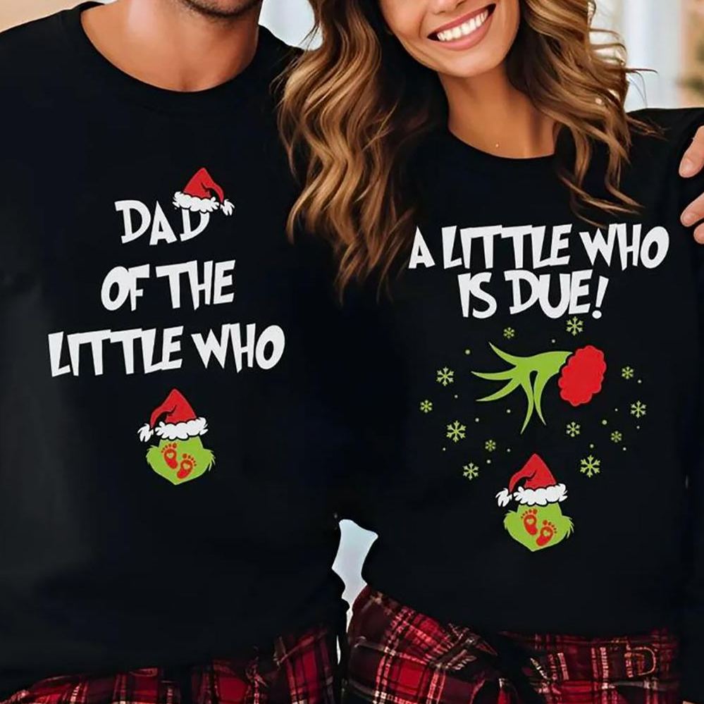 Custom Christmas Pregnancy Announcement Couple Sweatshirt