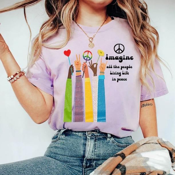 Imagine All The People Living Life In Peace Beatles Song Lyrics Shirt