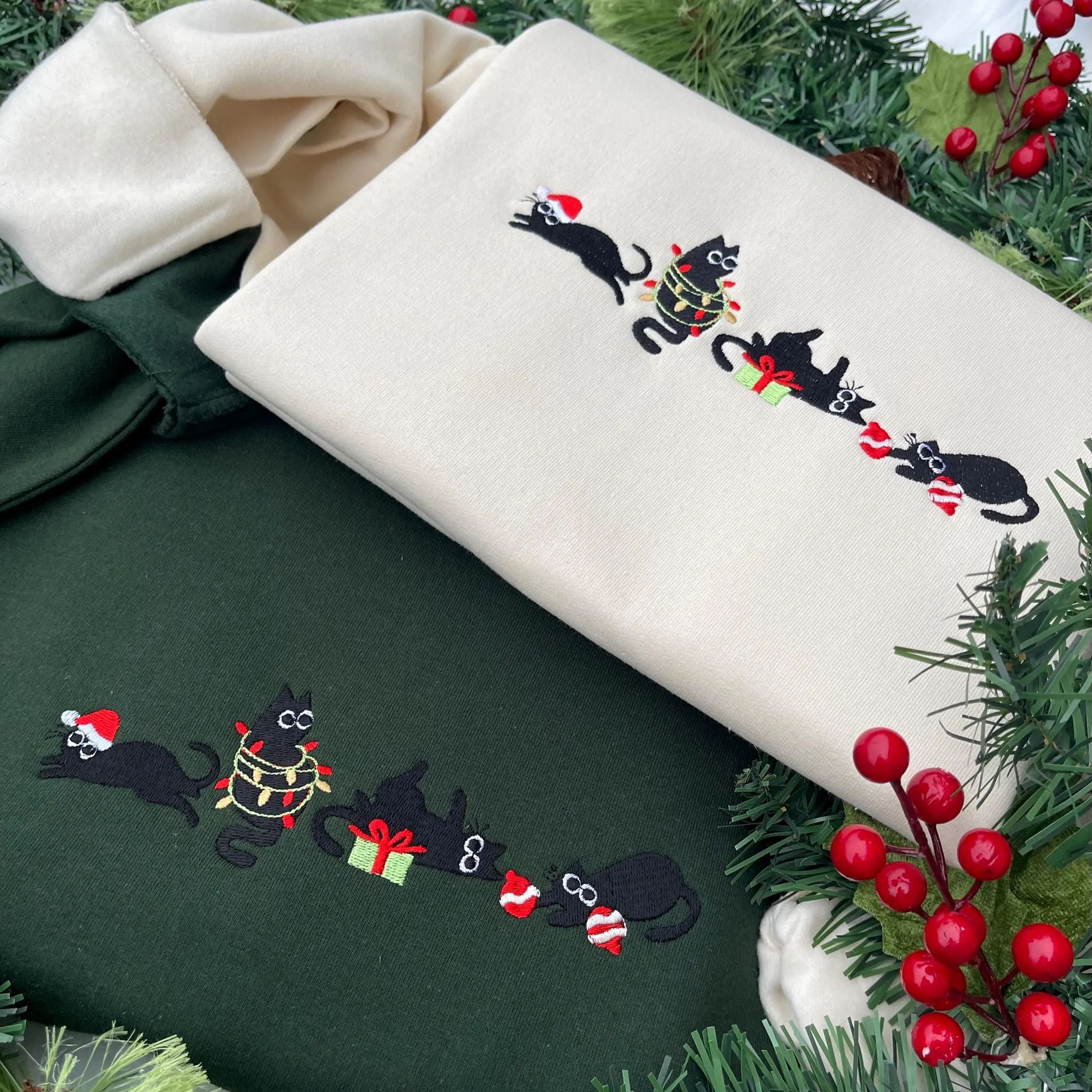 Christmas Cute Cat Embroidered Sweatshirt