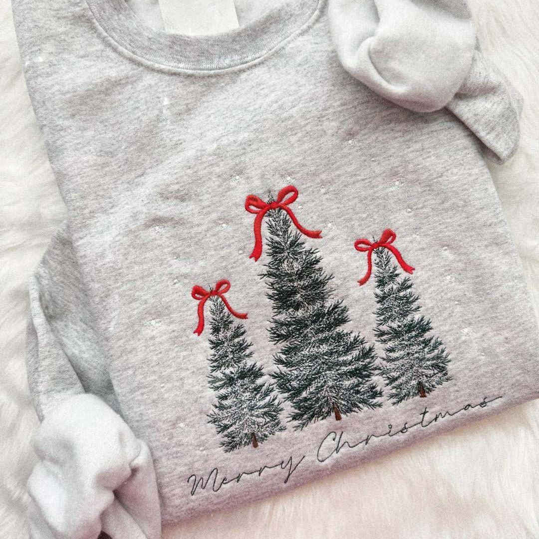 MERRY CHRISTMAS TREES EMBROIDERED SWEATSHIRT
