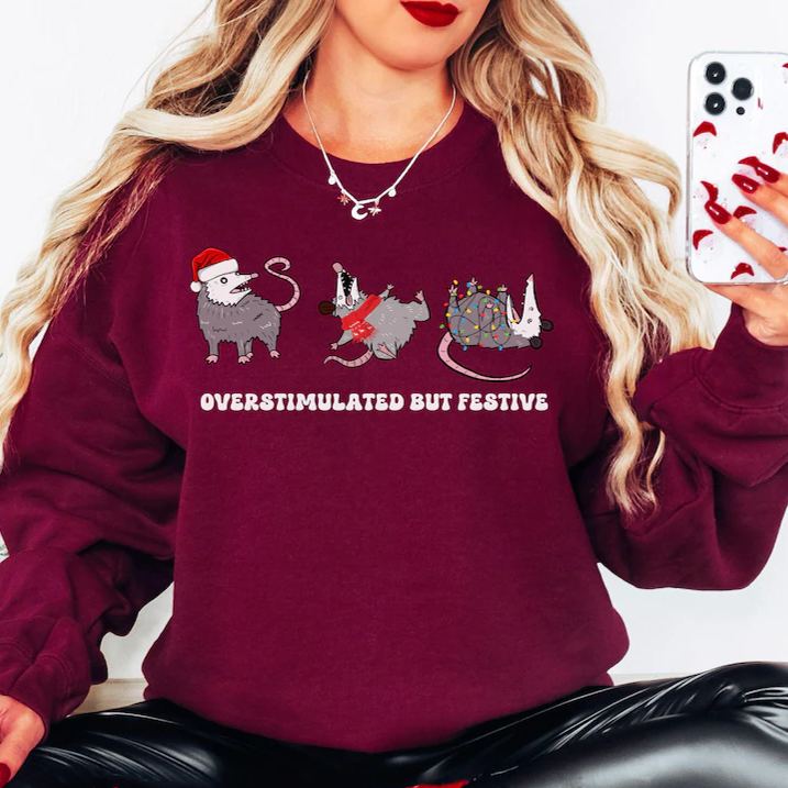 Overstimulated But Festive Possum Christmas Shirt