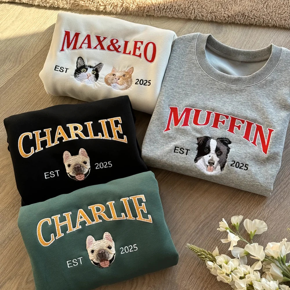 Custom Embroidered Sweatshirt With Pet Portrait