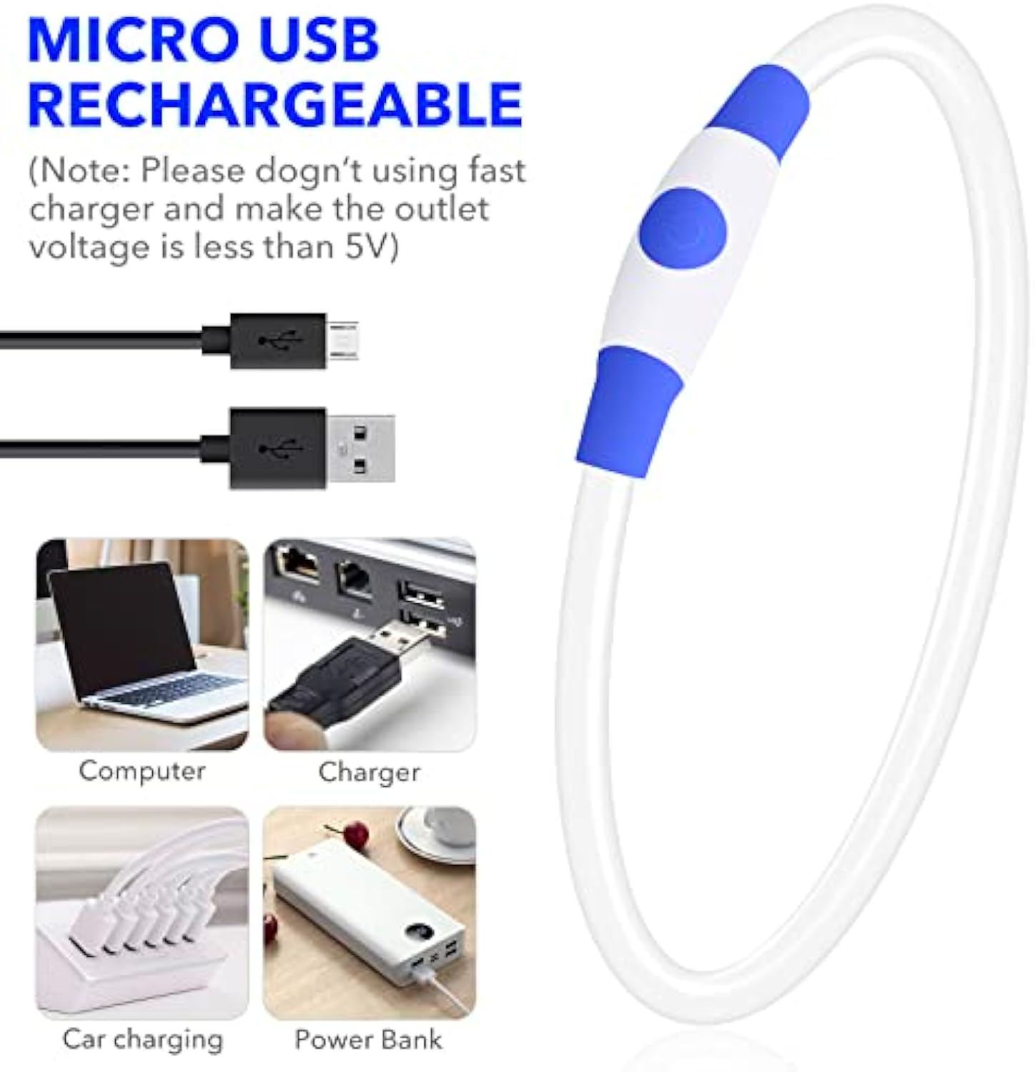Light up Dog Collar, USB Rechargeable Flash Dog Necklace Light, Pet Safety Collar Makes Your Beloved Dogs Be Seen at Night for Small Medium Large Dogs